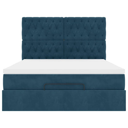 Struttura Letto Pouf con Materassi Blu 140x200cm in Velluto