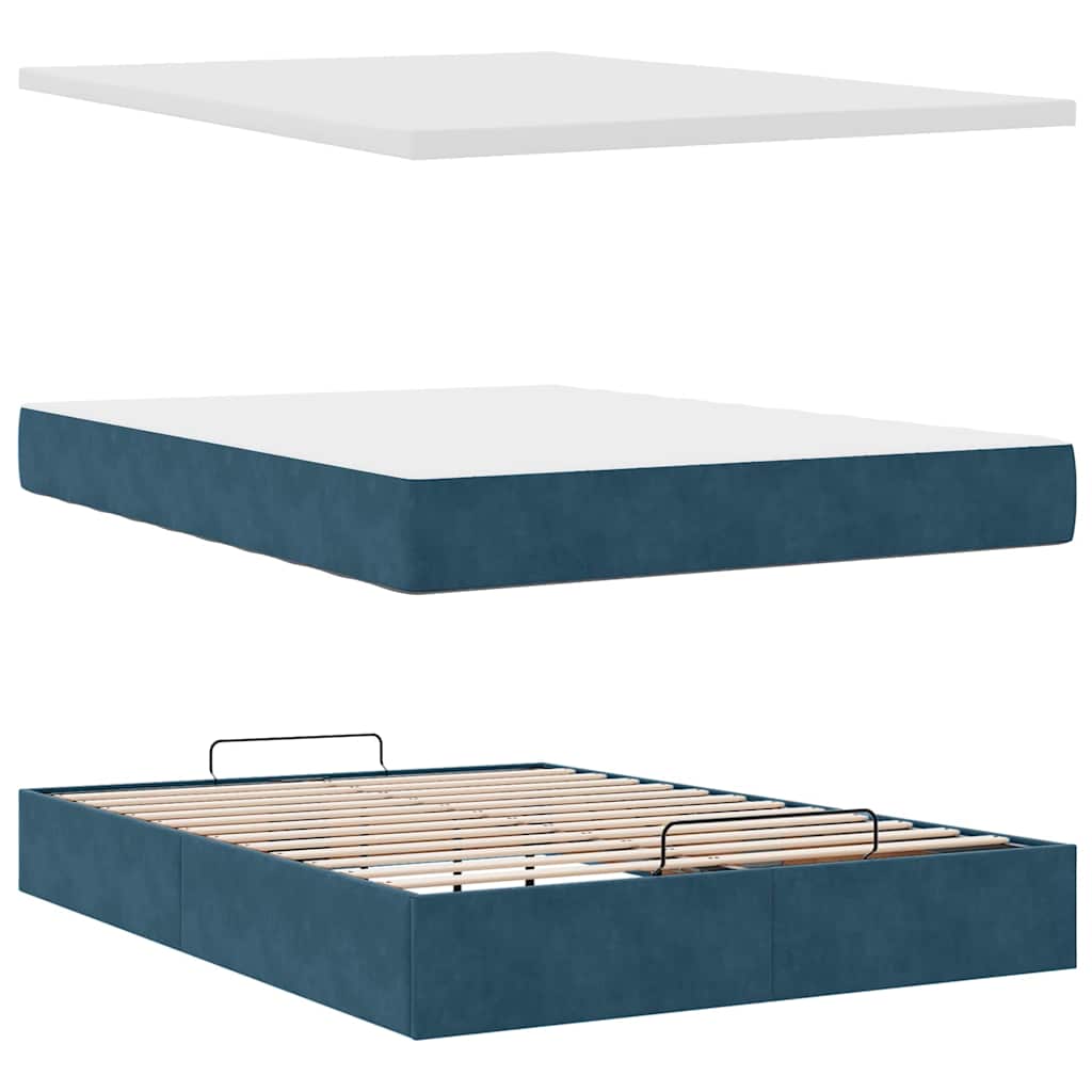 Struttura Letto Pouf con Materassi Blu 140x200cm in Velluto