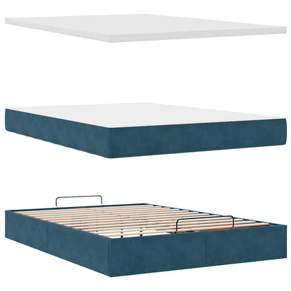 Struttura Letto Pouf con Materassi Blu 140x200cm in Velluto