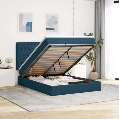 Struttura Letto Pouf con Materassi Blu 140x200cm in Velluto
