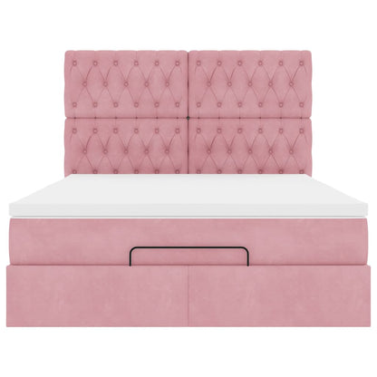 Struttura Letto Pouf con Materassi Rosa 140x200 cm in Velluto