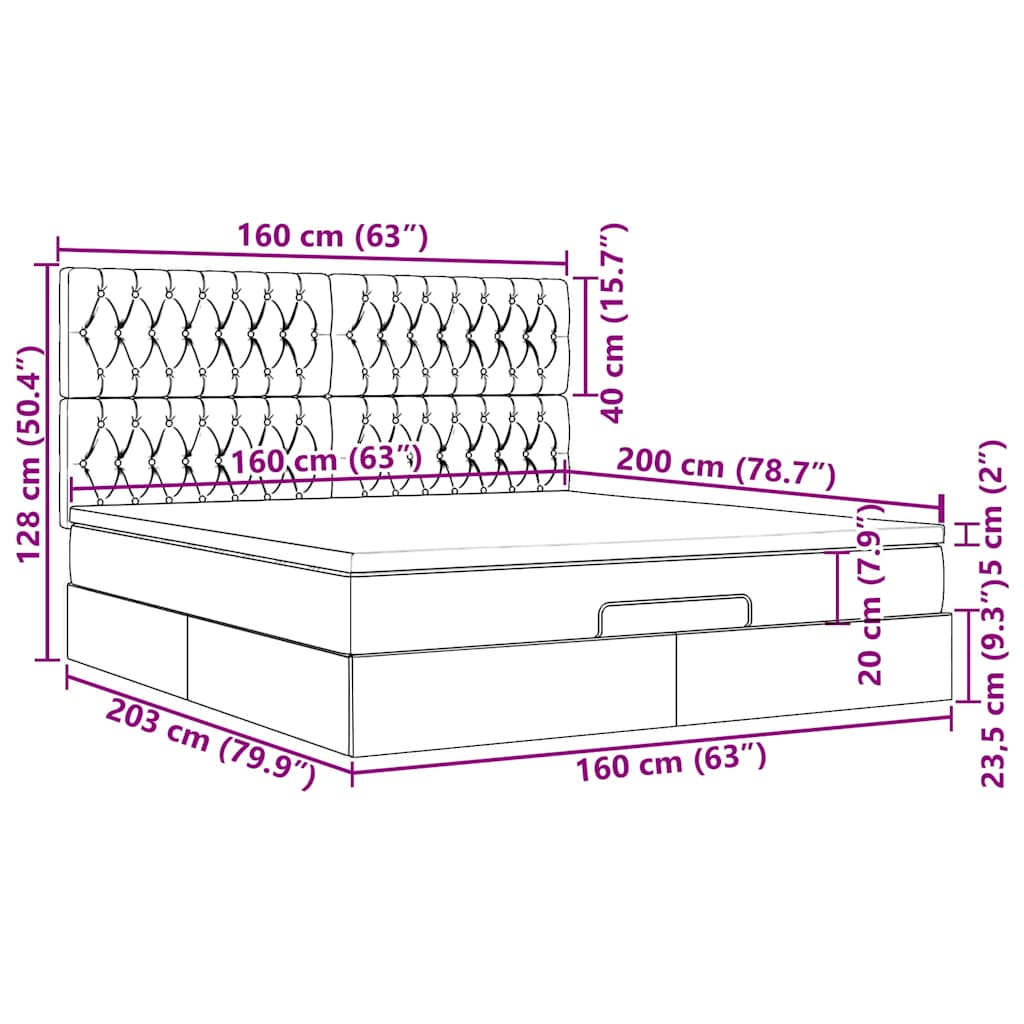 Struttura Letto Pouf con Materassi 160x200 cm in Velluto
