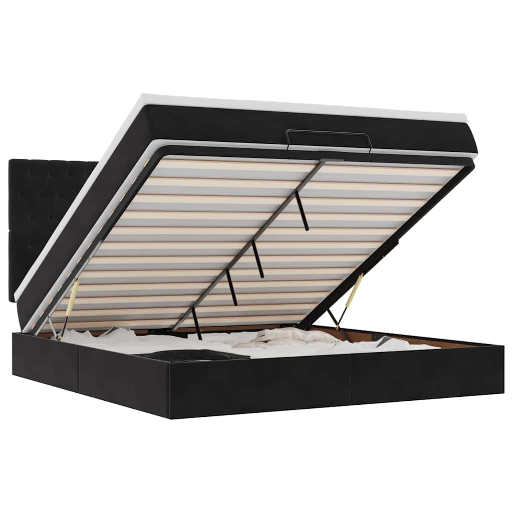 Struttura Letto Pouf con Materassi Nero 160x200 cm in Velluto - homemem39