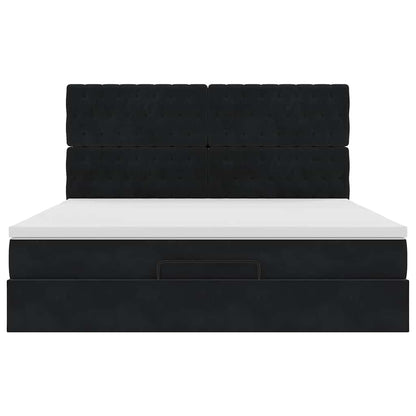 Struttura Letto Pouf con Materassi Nero 160x200 cm in Velluto