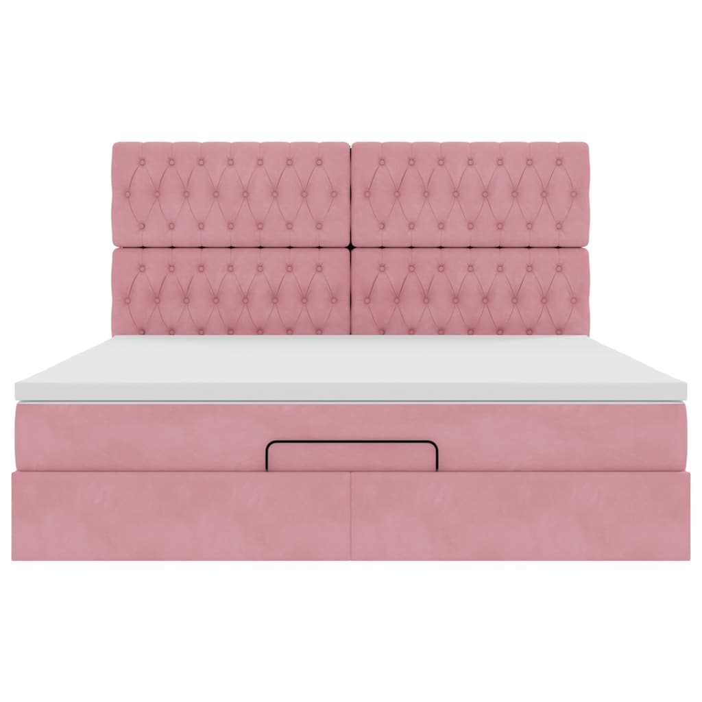 Struttura Letto Pouf con Materassi Rosa 160x200 cm Velluto