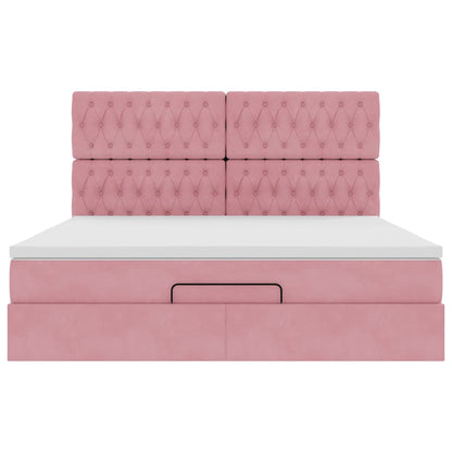 Struttura Letto Pouf con Materassi Rosa 160x200 cm Velluto