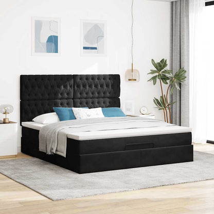 Struttura Letto Pouf con Materassi Nero 180x200 cm in Velluto | homemem39