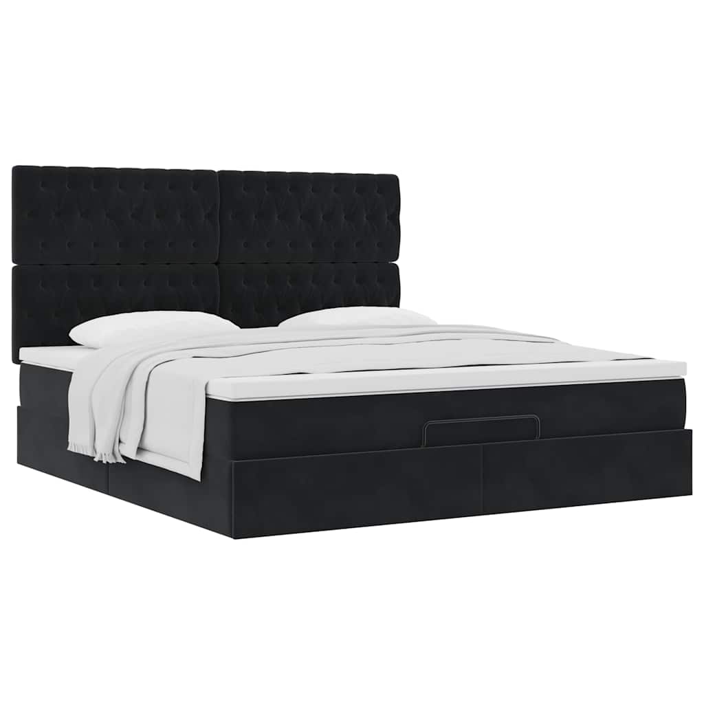 Struttura Letto Pouf con Materassi Nero 180x200 cm in Velluto | homemem39