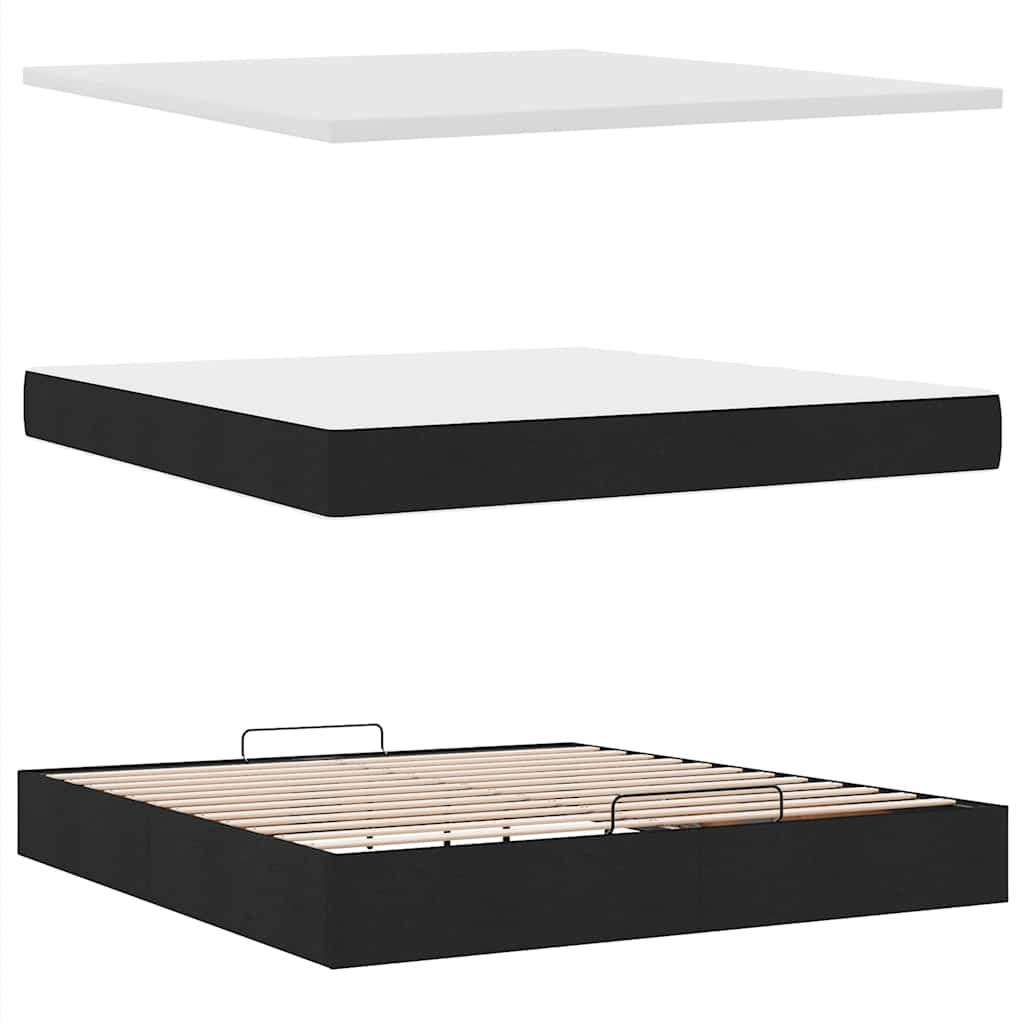 Struttura Letto Pouf con Materassi Nero 180x200 cm in Velluto