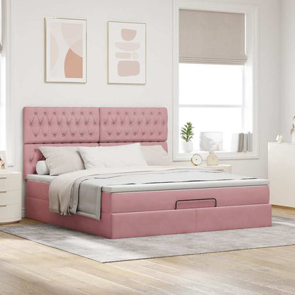 Struttura Letto Pouf con Materassi Rosa 180x200 cm Velluto