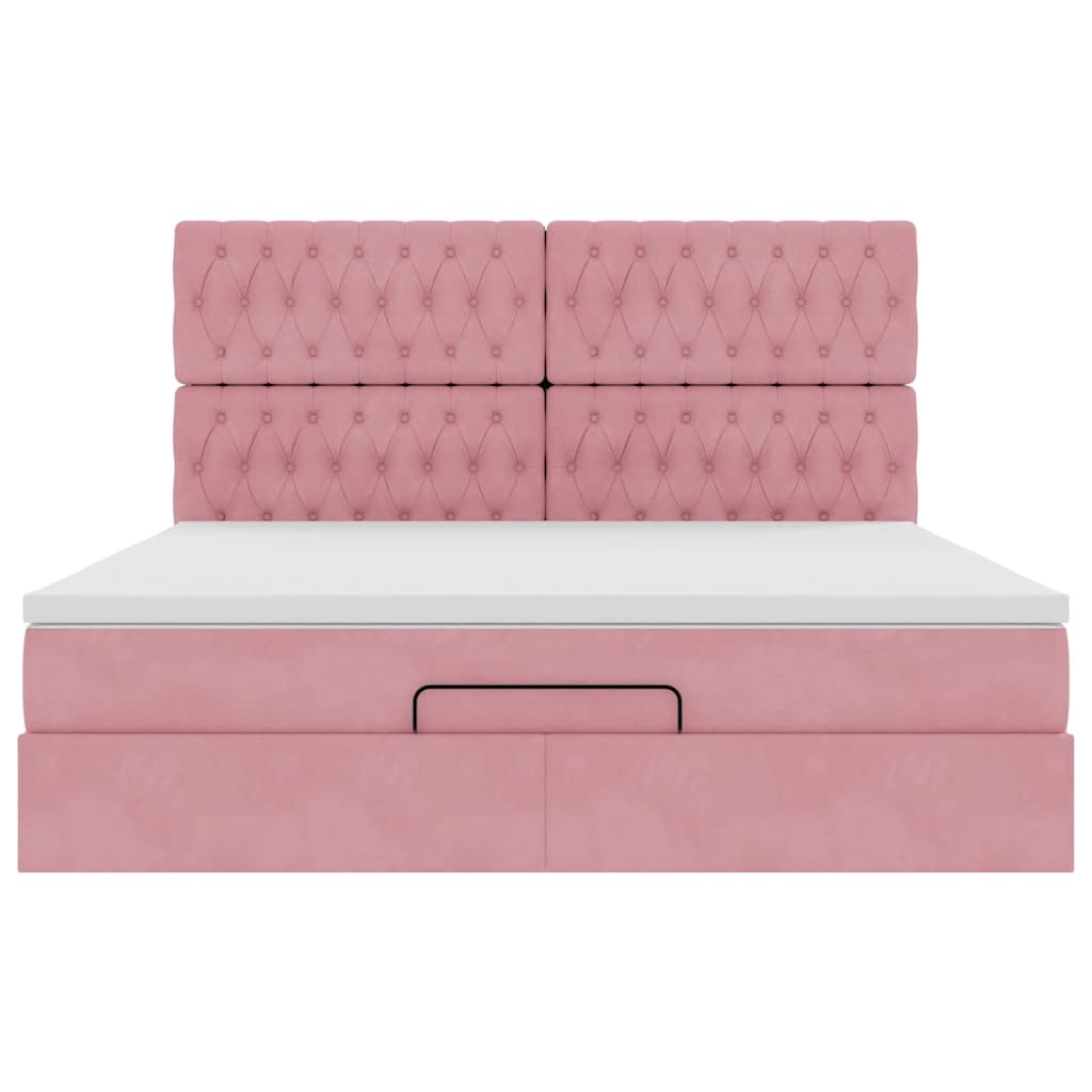 Struttura Letto Pouf con Materassi Rosa 180x200 cm Velluto