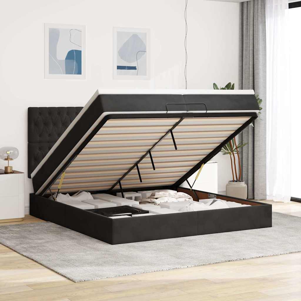 Struttura Letto Pouf con Materassi Nero 200x200 cm Velluto | homemem39