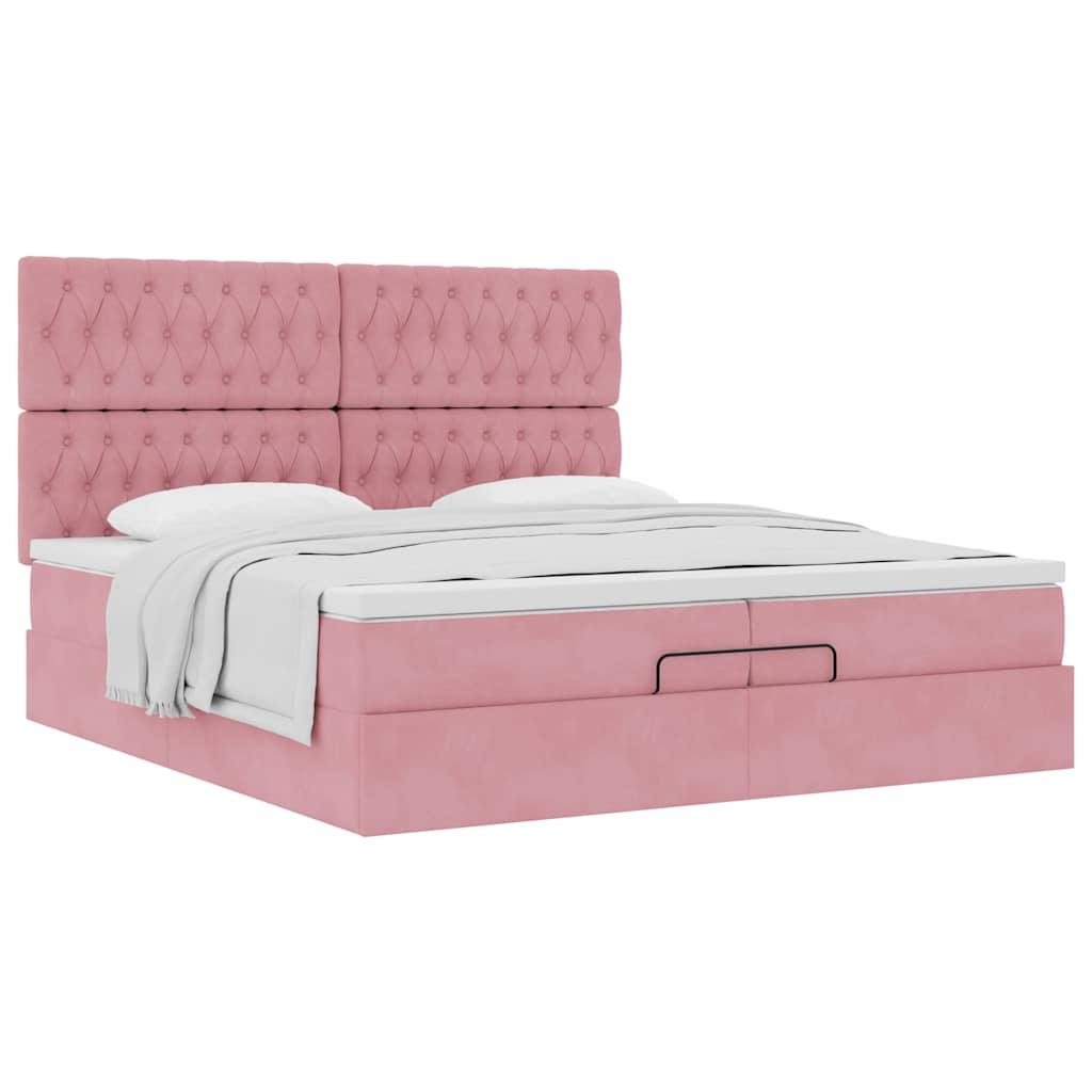 Struttura Letto Pouf con Materassi Rosa 200x200 cm Velluto | homemem39