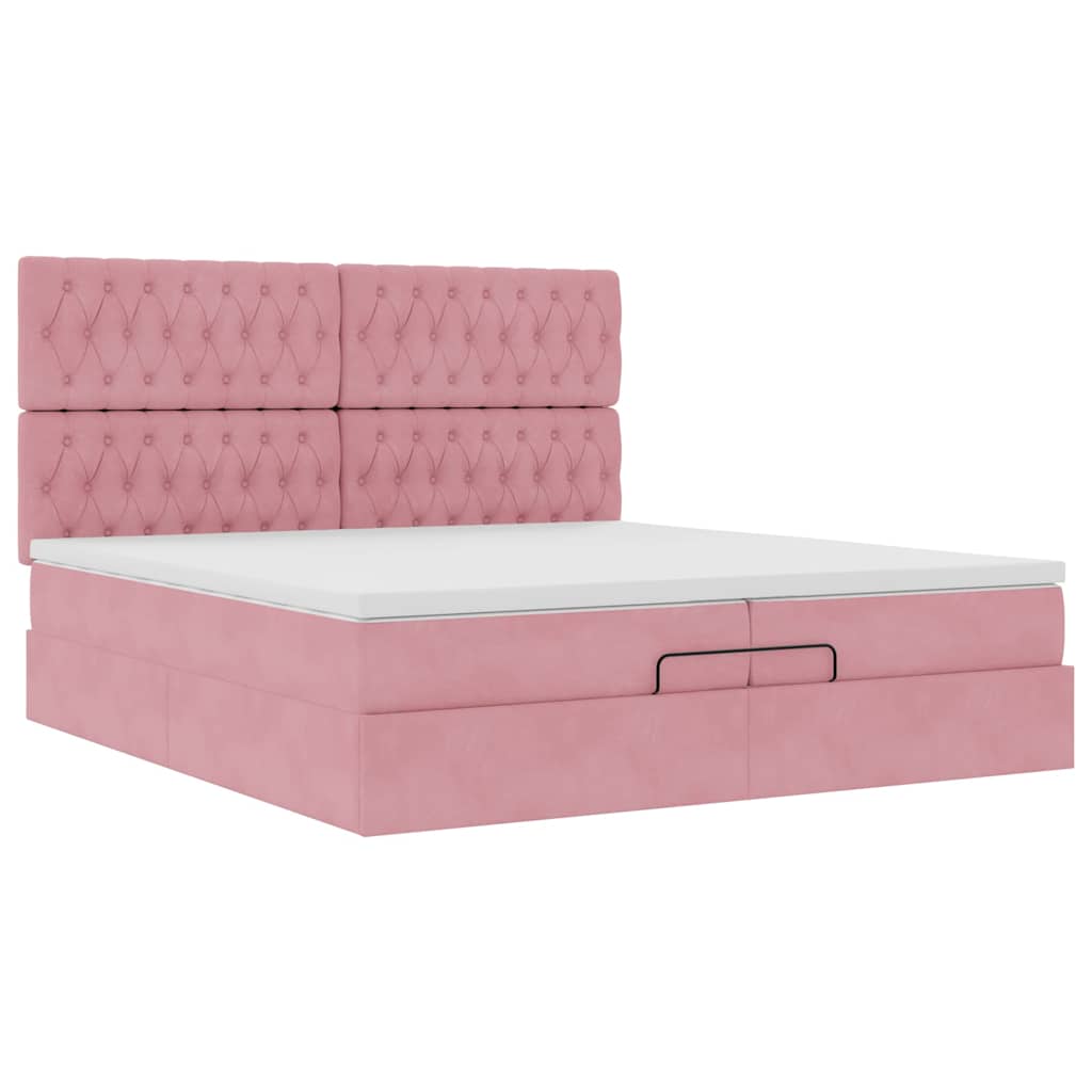 Struttura Letto Pouf con Materassi Rosa 200x200 cm Velluto | homemem39