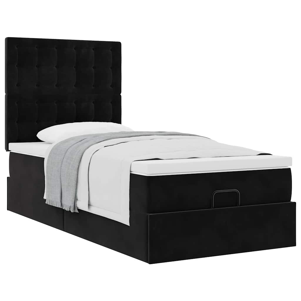 Struttura Letto Pouf con Materassi Nero 80x200 cm in Velluto | homemem39
