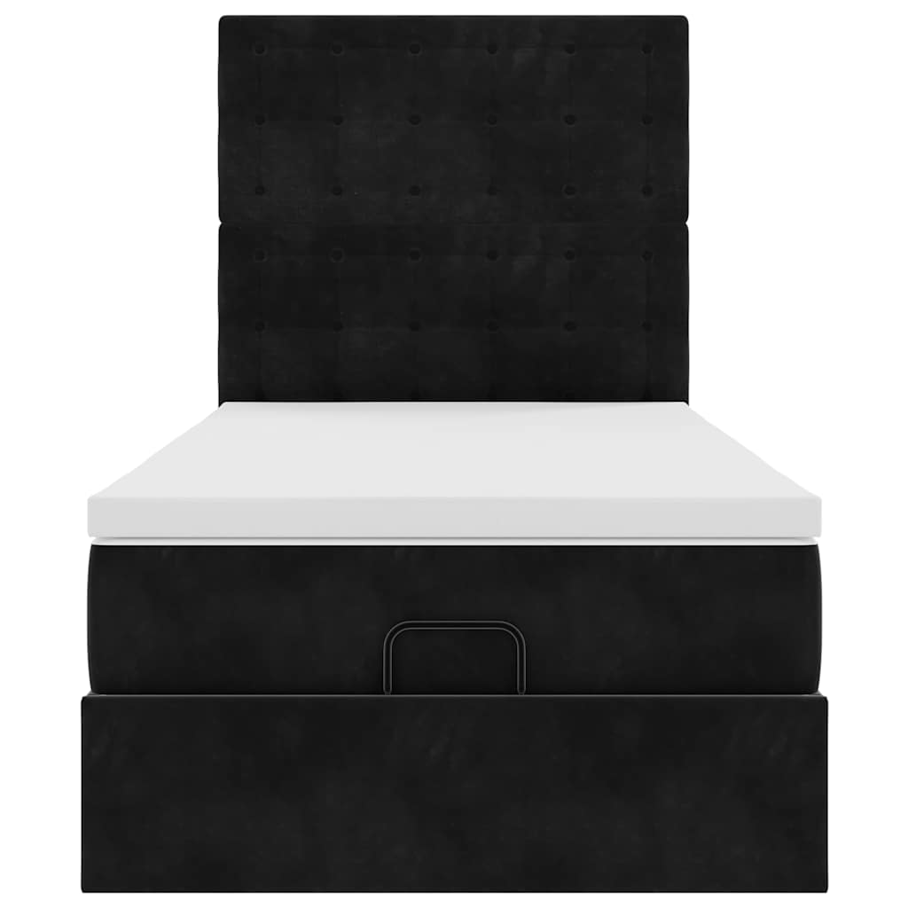 Struttura Letto Pouf con Materassi Nero 80x200 cm in Velluto
