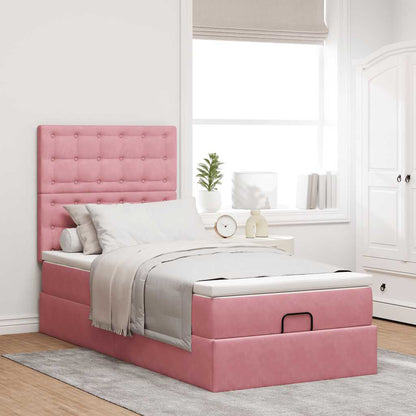 Struttura Letto Pouf con Materassi Rosa 90x190 cm in Velluto