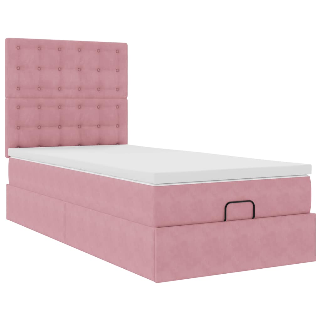 Struttura Letto Pouf con Materassi Rosa 90x190 cm in Velluto