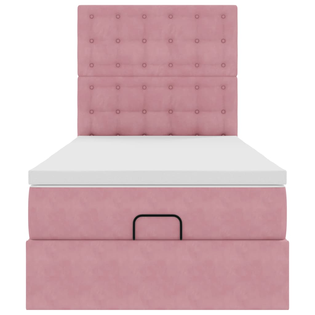 Struttura Letto Pouf con Materassi Rosa 90x190 cm in Velluto