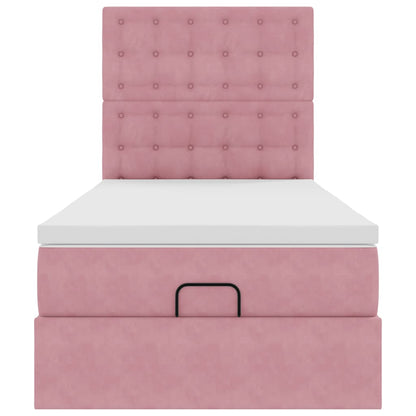 Struttura Letto Pouf con Materassi Rosa 90x190 cm in Velluto