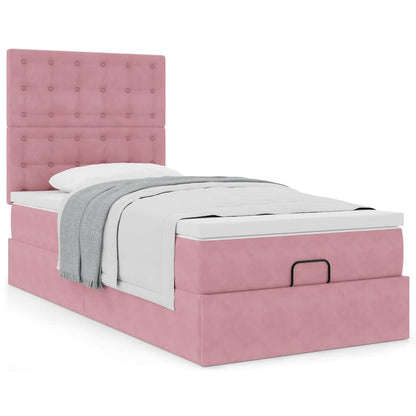 Struttura Letto Pouf con Materassi Rosa 90x190 cm in Velluto