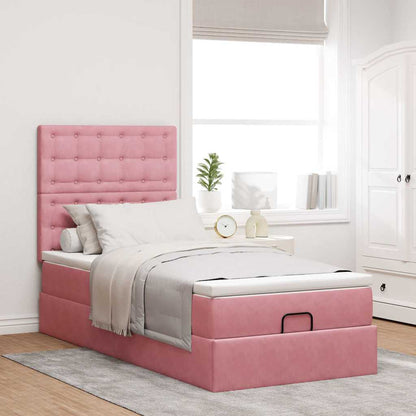 Struttura Letto Pouf con Materassi Rosa 90x200 cm in Velluto - homemem39