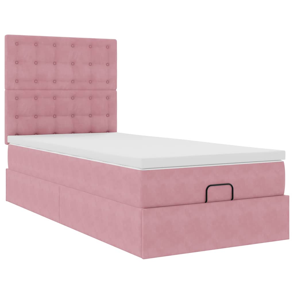 Struttura Letto Pouf con Materassi Rosa 90x200 cm in Velluto - homemem39