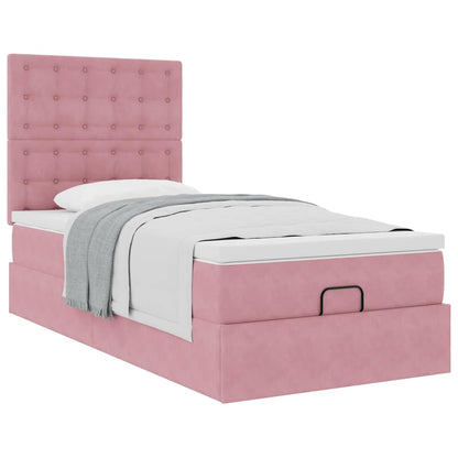 Struttura Letto Pouf con Materassi Rosa 100x200 cm Velluto