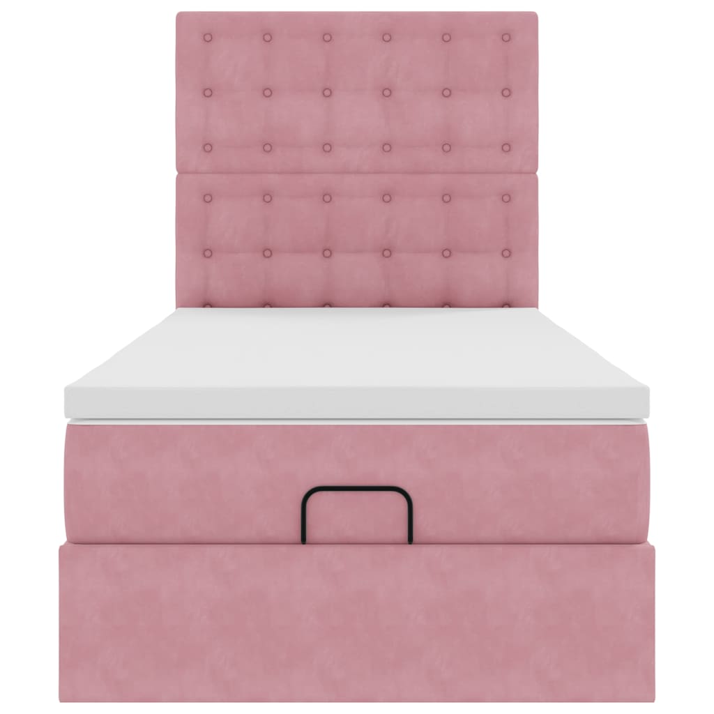 Struttura Letto Pouf con Materassi Rosa 100x200 cm Velluto