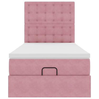 Struttura Letto Pouf con Materassi Rosa 100x200 cm Velluto