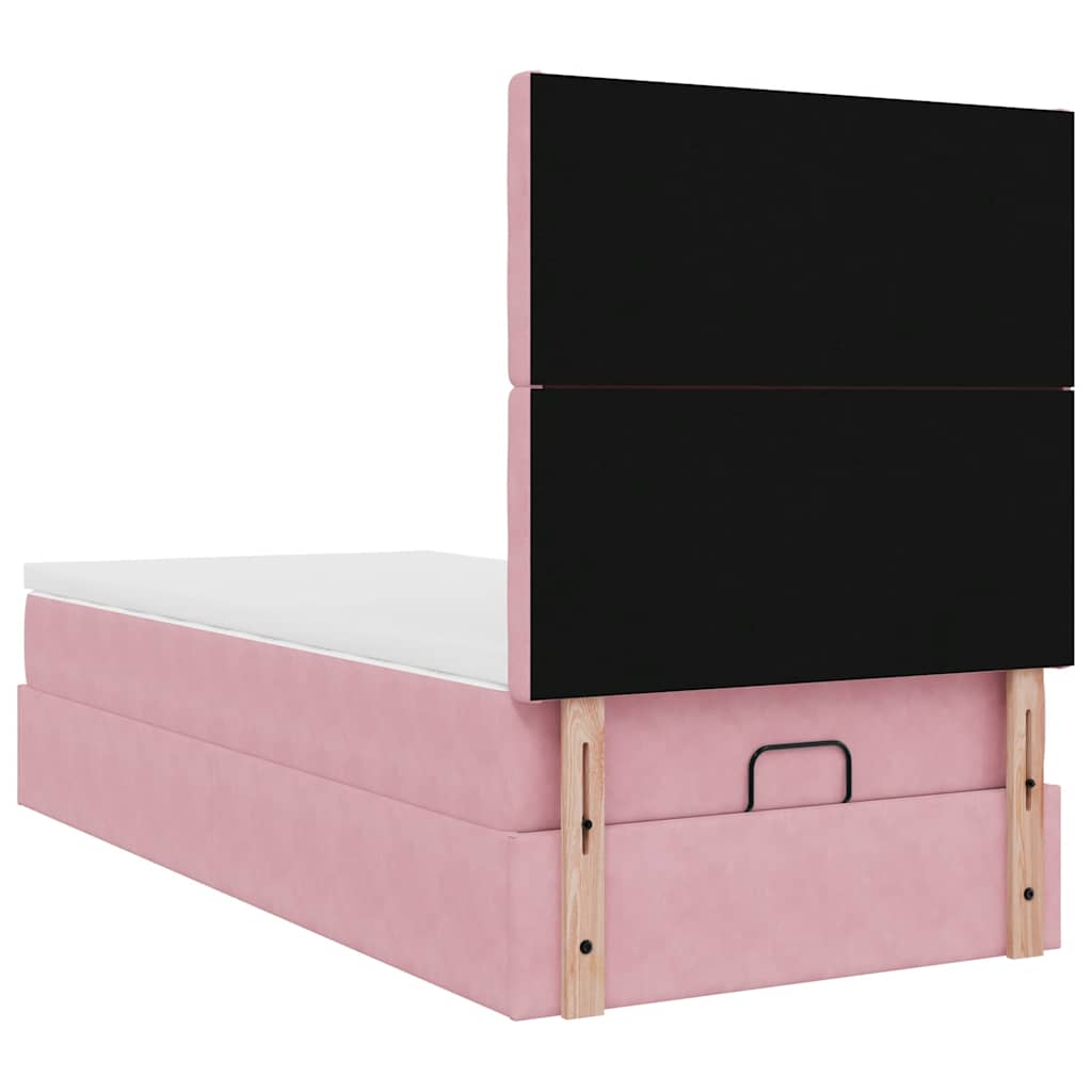 Struttura Letto Pouf con Materassi Rosa 100x200 cm Velluto