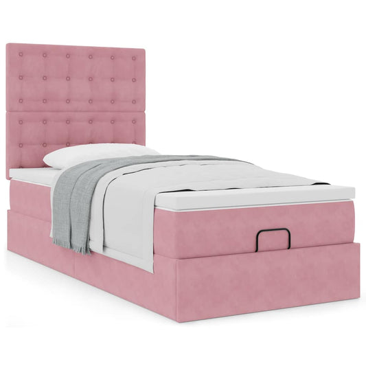 Struttura Letto Pouf con Materassi Rosa 100x200 cm Velluto