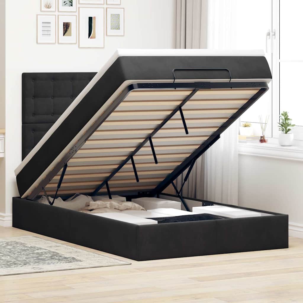 Struttura Letto Pouf con Materassi Nero 120x190 cm Velluto