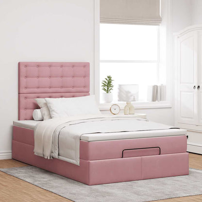 Struttura Letto Pouf con Materassi Rosa 120x190 cm Velluto