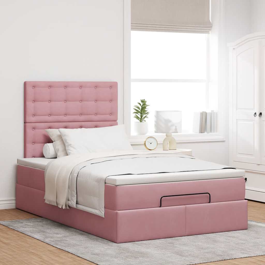 Struttura Letto Pouf con Materasso Rosa 120x200 cm Velluto | homemem39