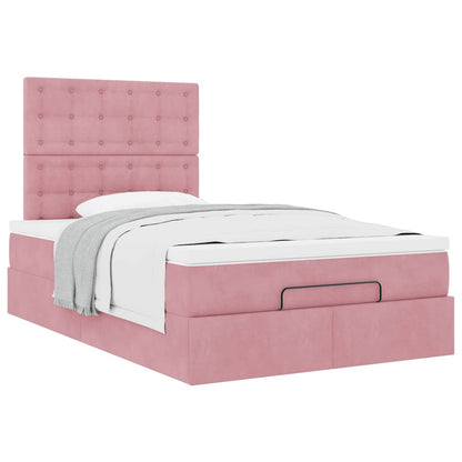 Struttura Letto Pouf con Materasso Rosa 120x200 cm Velluto