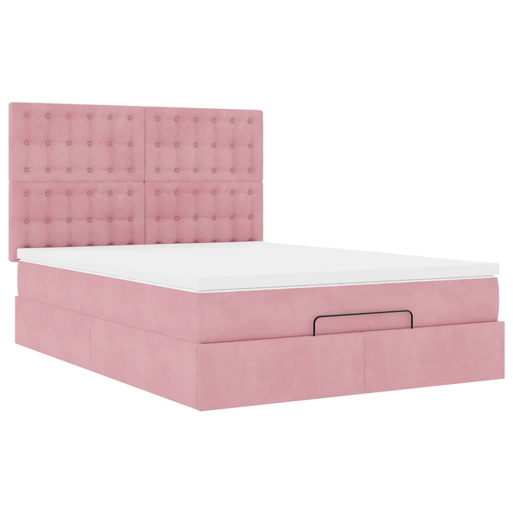 Struttura Letto Pouf con Materassi Rosa 140x190 cm in Velluto