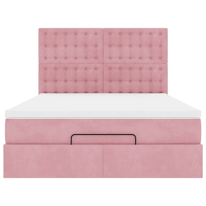 Struttura Letto Pouf con Materassi Rosa 140x190 cm in Velluto