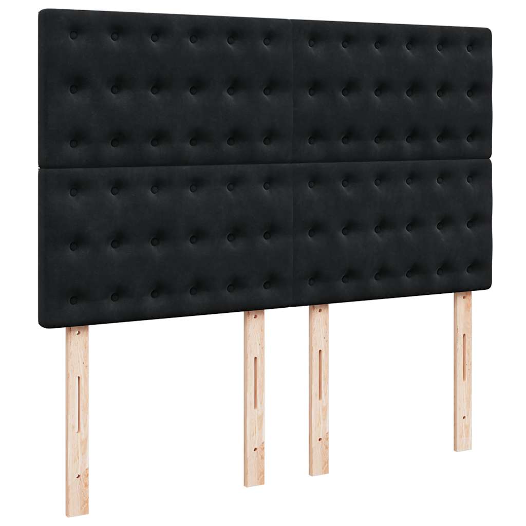 Struttura Letto Pouf con Materassi Nero 140x200 cm in Velluto