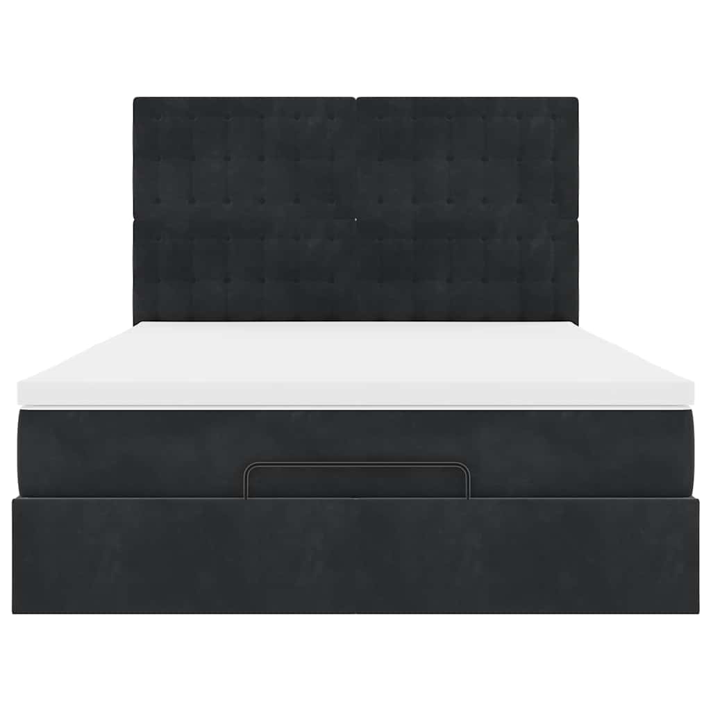 Struttura Letto Pouf con Materassi Nero 140x200 cm in Velluto
