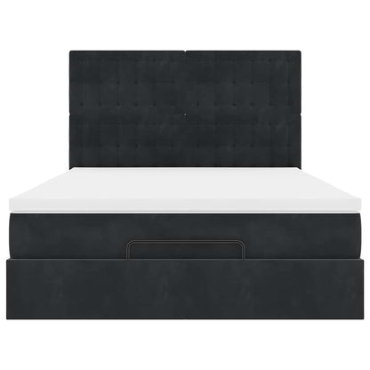 Struttura Letto Pouf con Materassi Nero 140x200 cm in Velluto