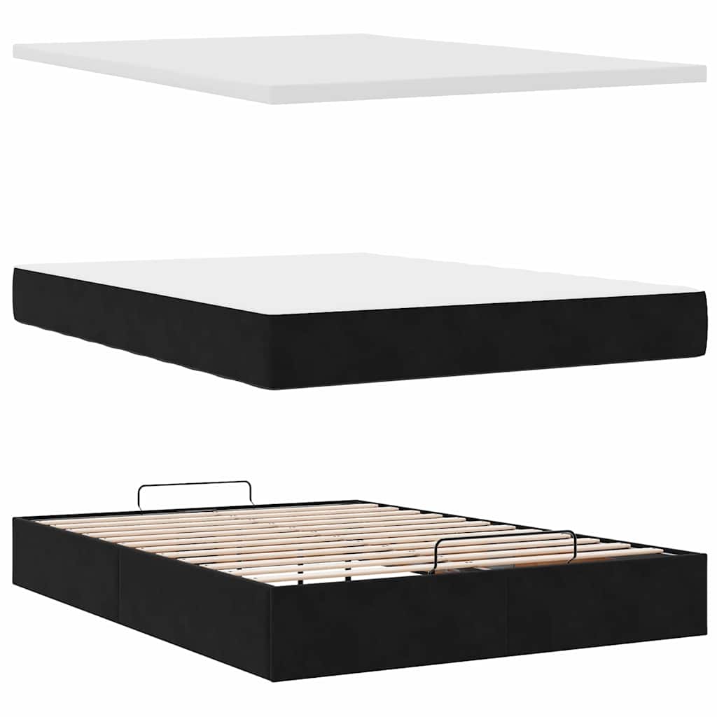 Struttura Letto Pouf con Materassi Nero 140x200 cm in Velluto