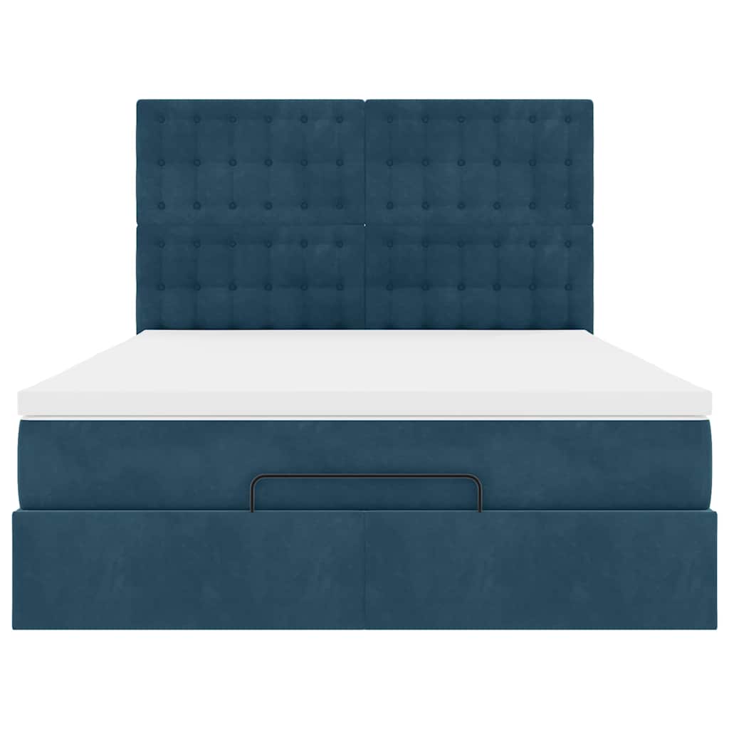 Struttura Letto Pouf con Materassi Blu 140x200cm in Velluto
