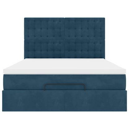 Struttura Letto Pouf con Materassi Blu 140x200cm in Velluto