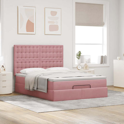 Struttura Letto Pouf con Materassi Rosa 140x200 cm in Velluto