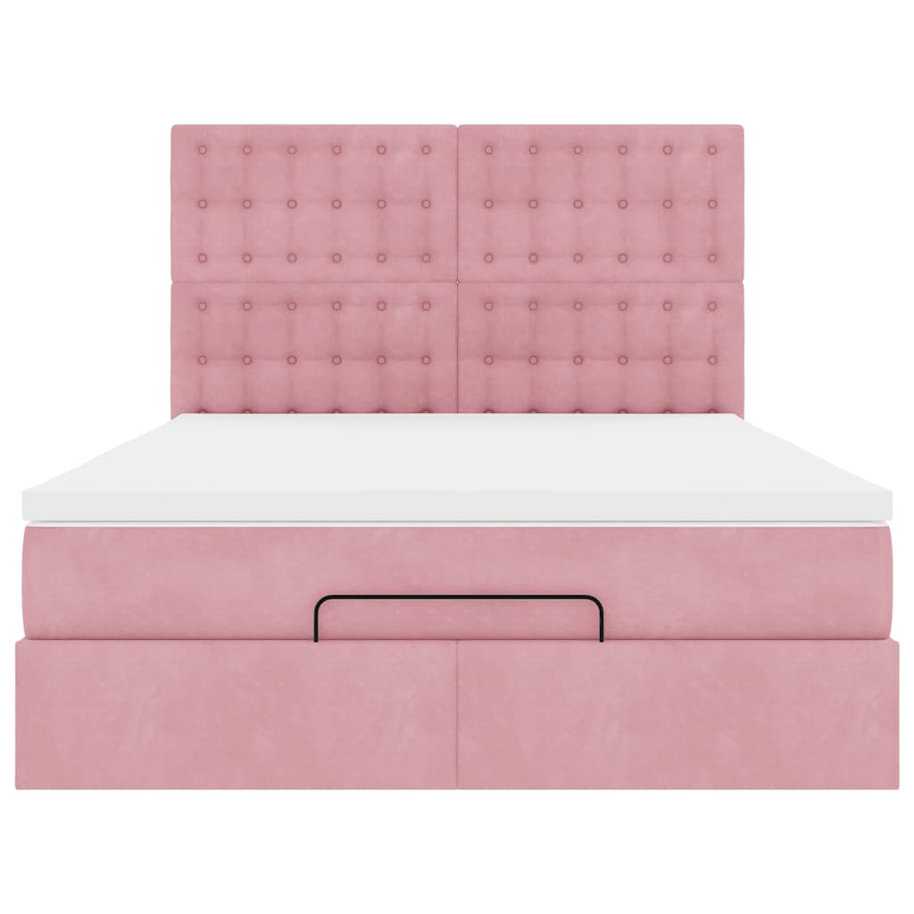 Struttura Letto Pouf con Materassi Rosa 140x200 cm in Velluto