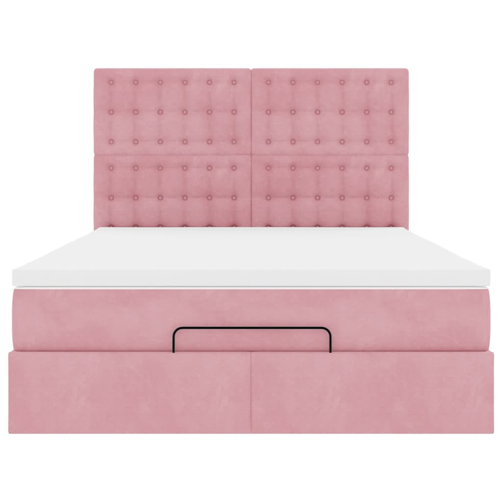 Struttura Letto Pouf con Materassi Rosa 140x200 cm in Velluto
