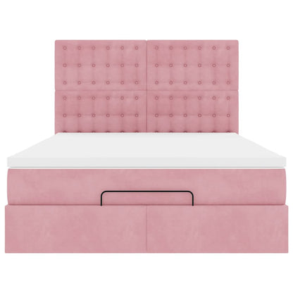 Struttura Letto Pouf con Materassi Rosa 140x200 cm in Velluto