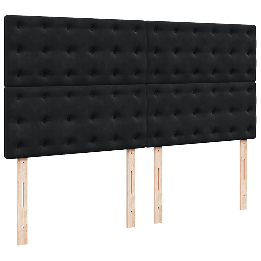 Struttura Letto Pouf con Materassi Nero 160x200 cm in Velluto