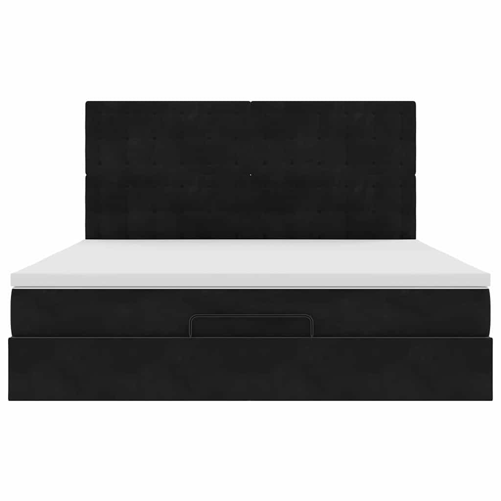 Struttura Letto Pouf con Materassi Nero 160x200 cm in Velluto